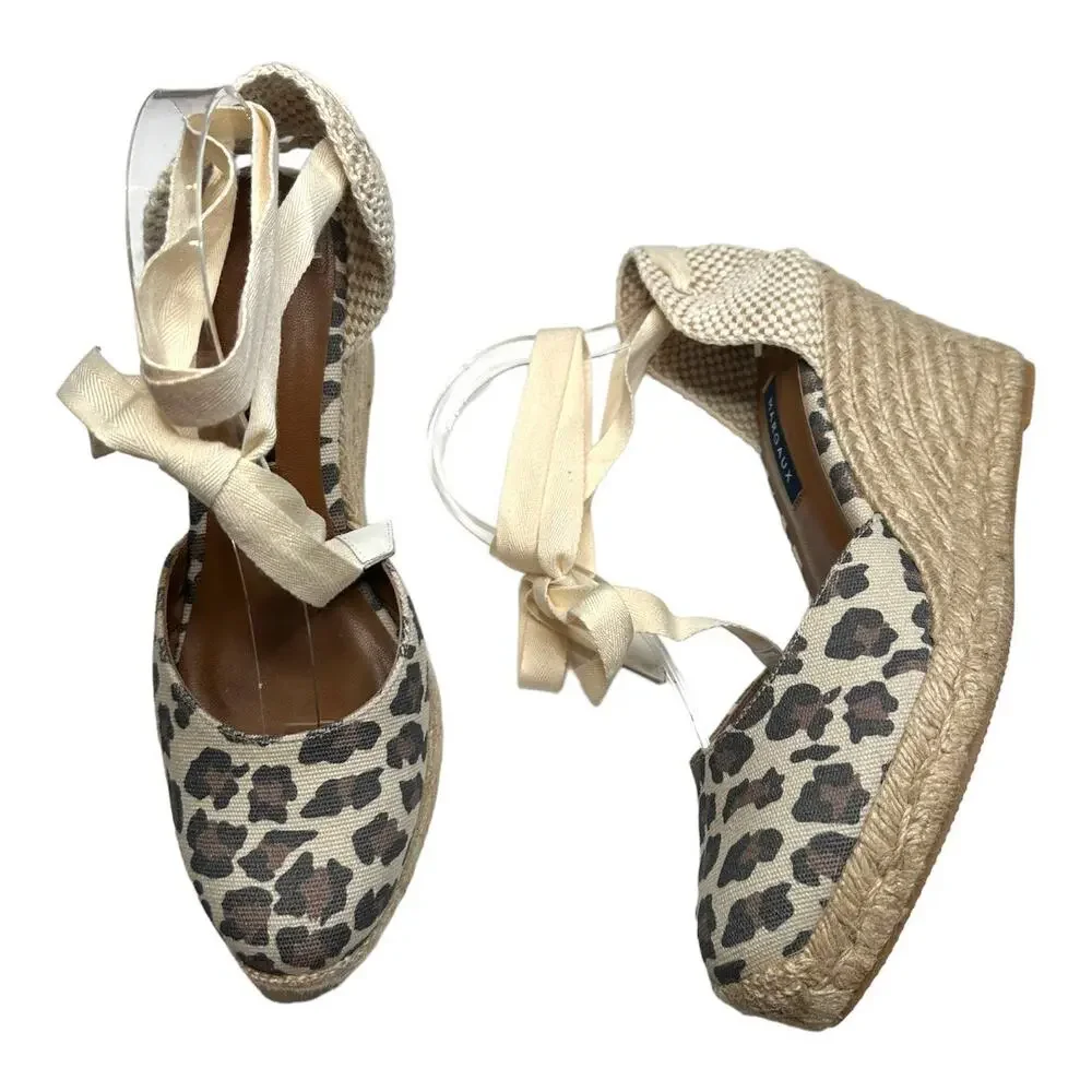 Margaux Leopard Print Lace-Up Espadrille Wedge Sandals Size 9.5